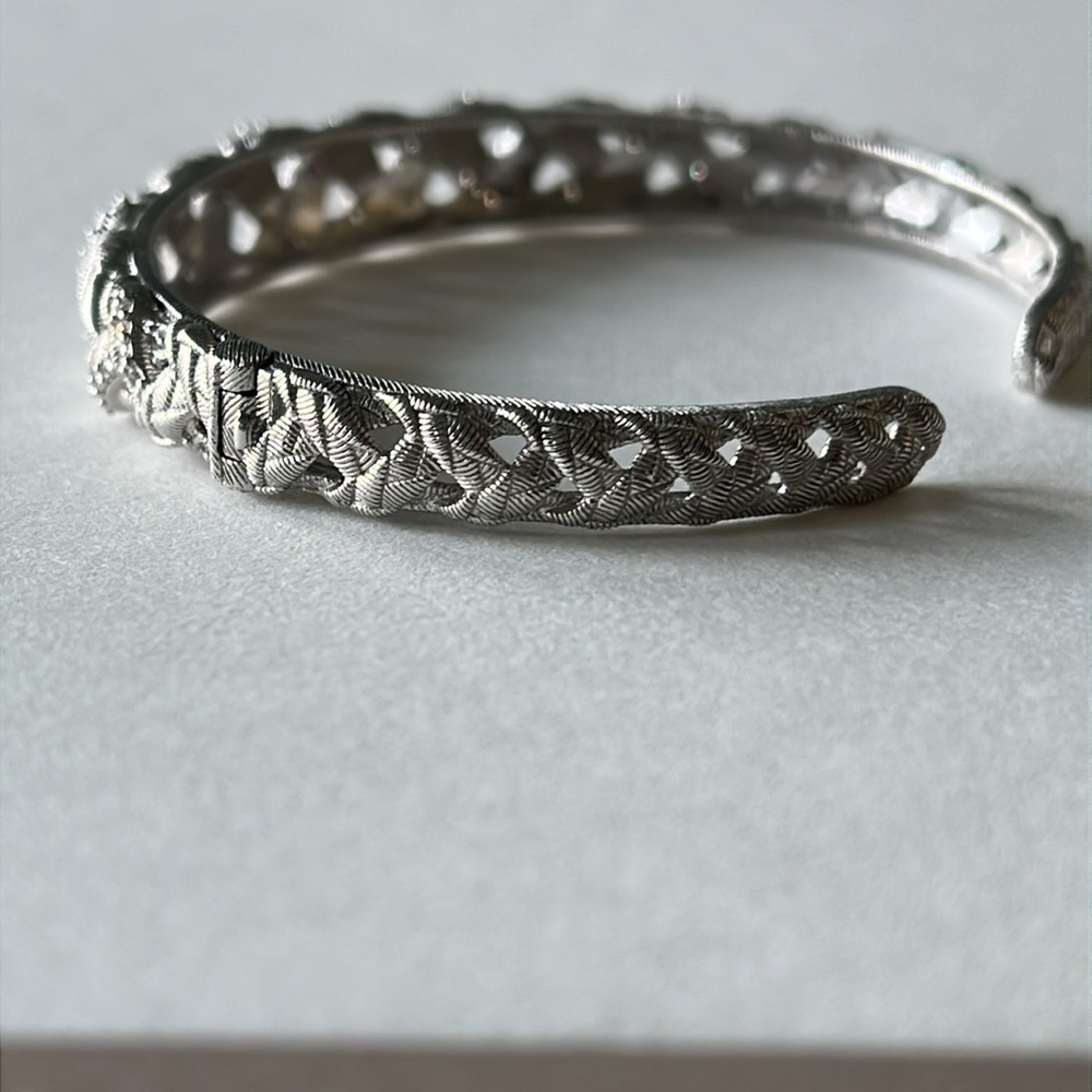Judith Ripka Silver Hinged Cuff Bracelet with Intricate Openwork Design - Picture 10 of 12